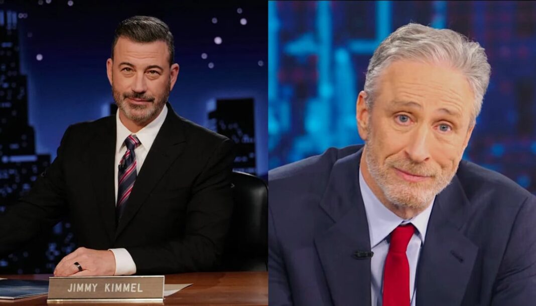 Jimmy Kimmel jokes about winning talk show over Jon Stewart